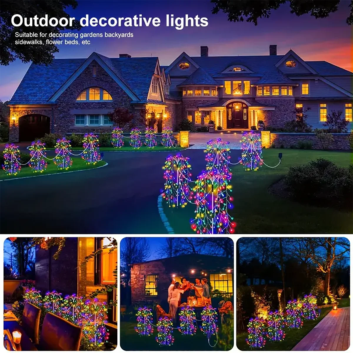 WELPUR 4 Pack 680LED Solar Firecracker Garden Lights
