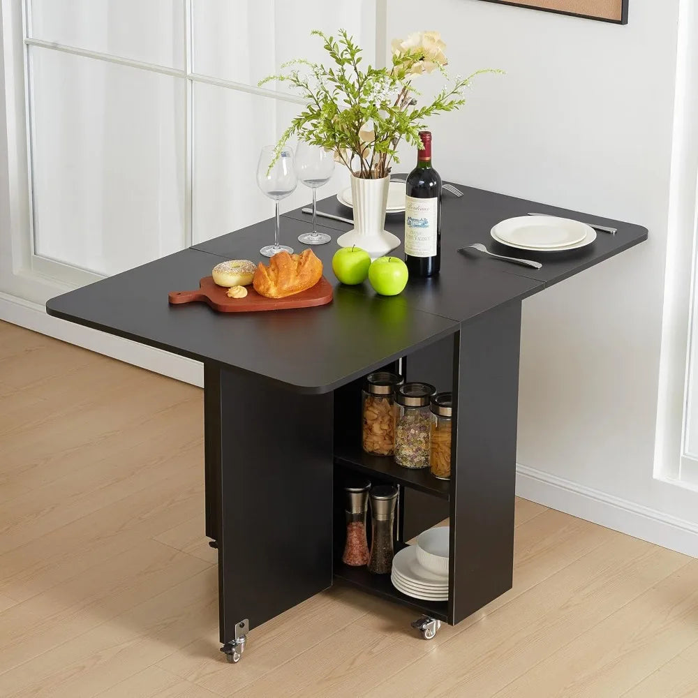 Angduo Folding Dining Table Drop Leaf Lockable Wheels