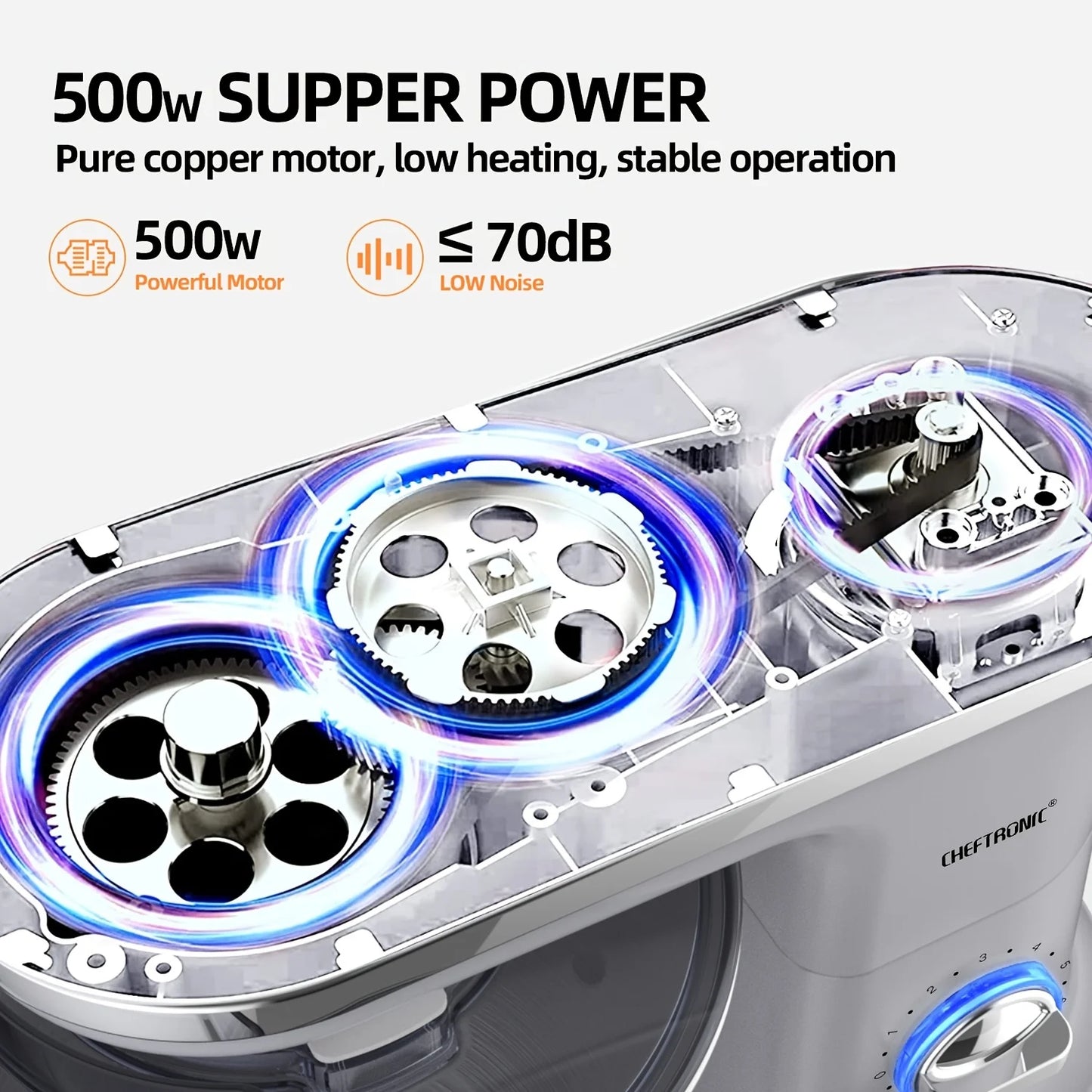 Cheftronic Tilt Head Stand Mixer 500W 6 Speed Household