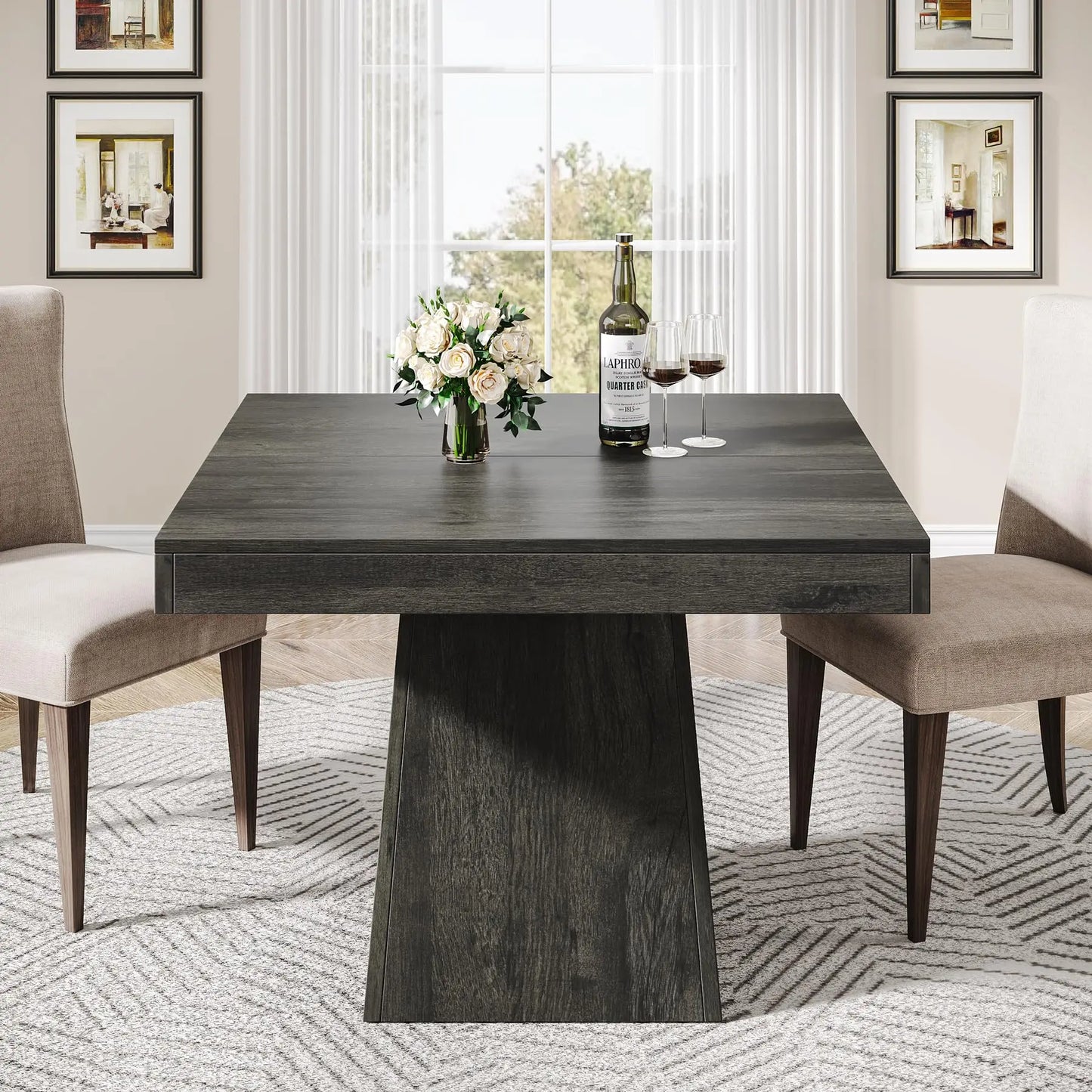 Tribesigns Square Dining Table For Four With Pedestal