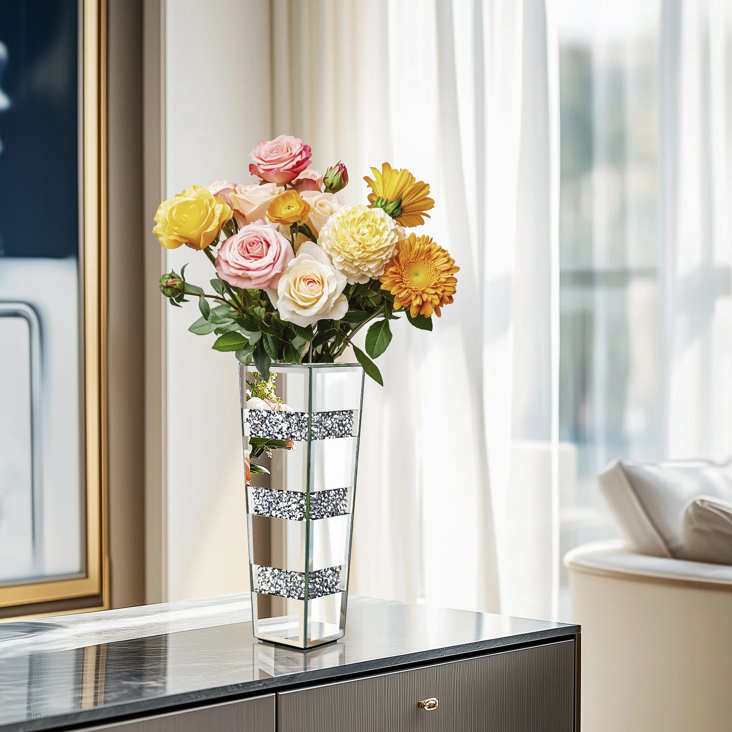 Function Floor Mirror Vase With Crushed Diamond Glass