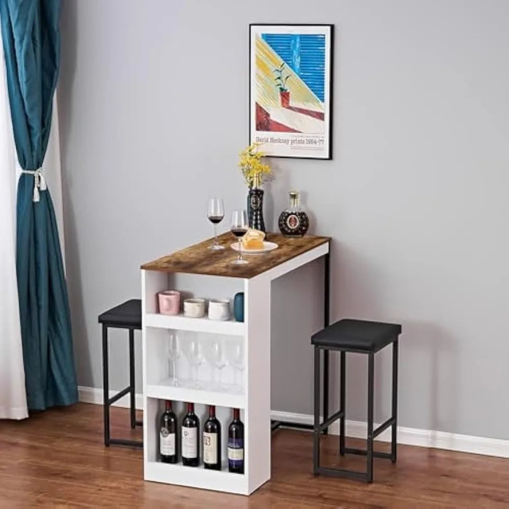 Hign-concerned 3 Piece Dining Table Set Bar Stools