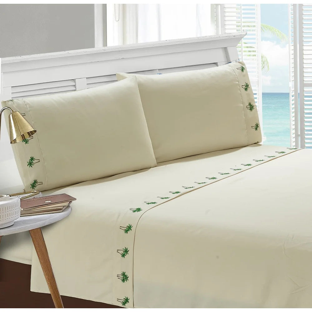 DUTRIEUX Embroidered Palm Tree Grove Bedding Sheet Set