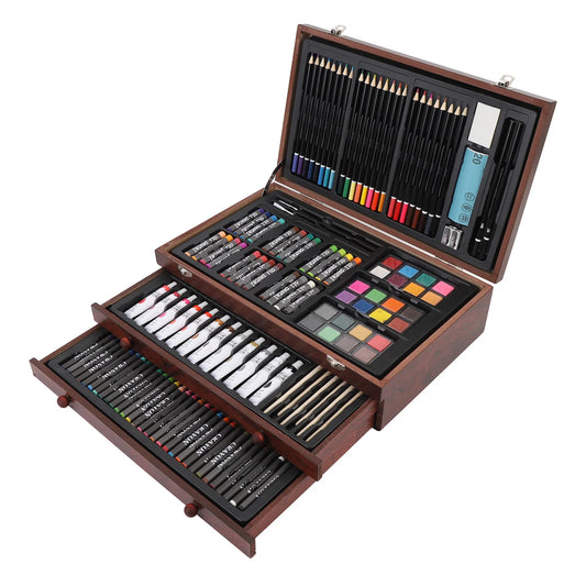 Youthink Wooden Art Set With 24Pcs Pencils Pastels Crayons