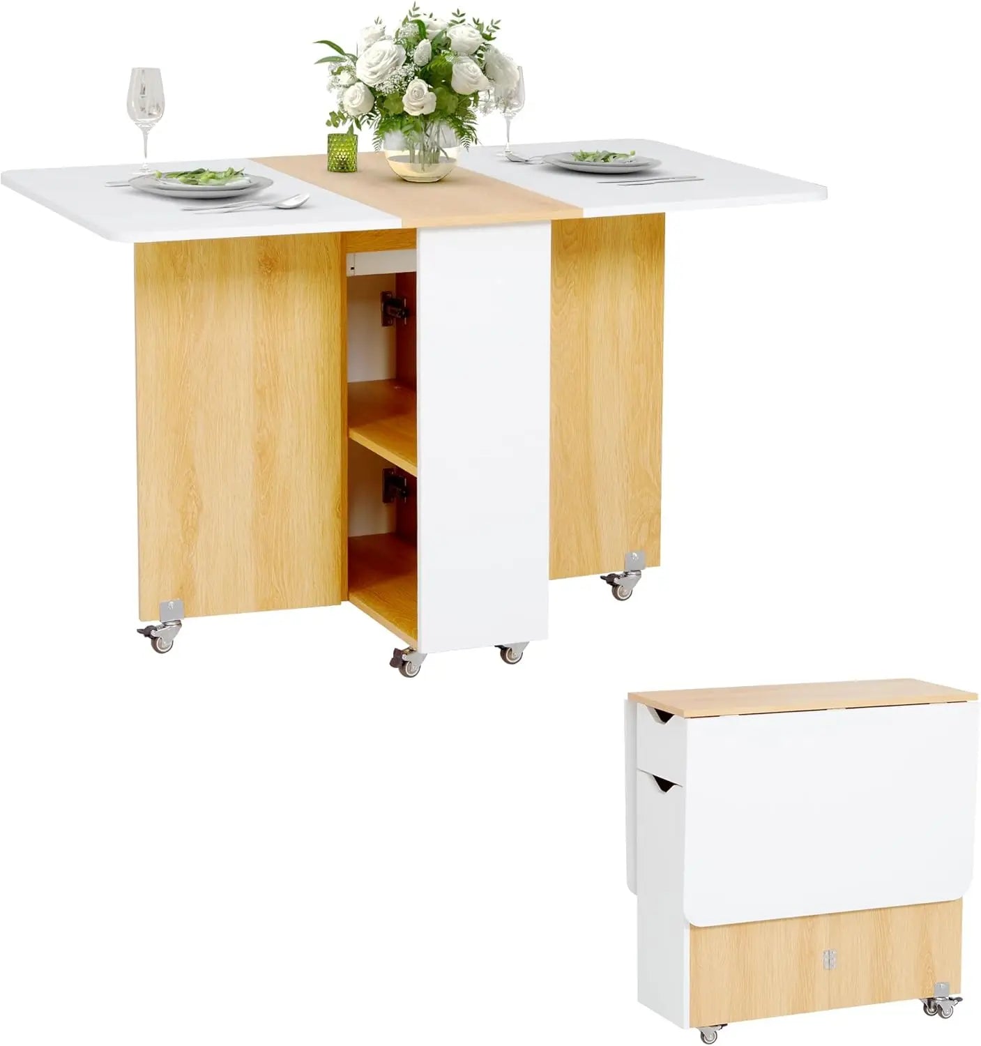 Angduo Folding Dining Table Drop Leaf Lockable Wheels