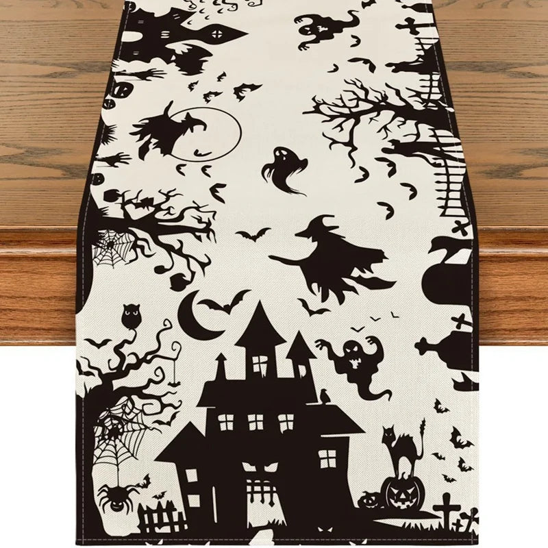 Guangdong Halloween Linen Table Runner Ghost Pumpkin Boo