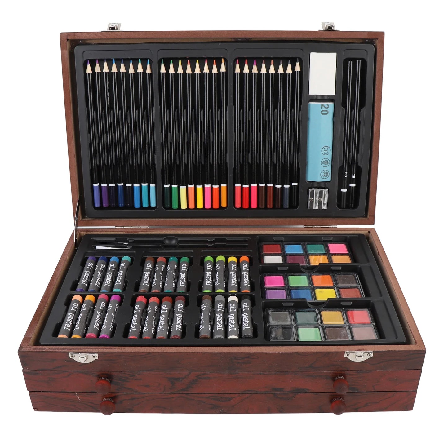 Youthink Wooden Art Set With 24Pcs Pencils Pastels Crayons