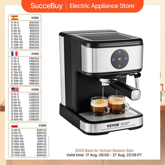 VEVOR Espresso Machine 15 Bar With Milk Frother Steam Wand