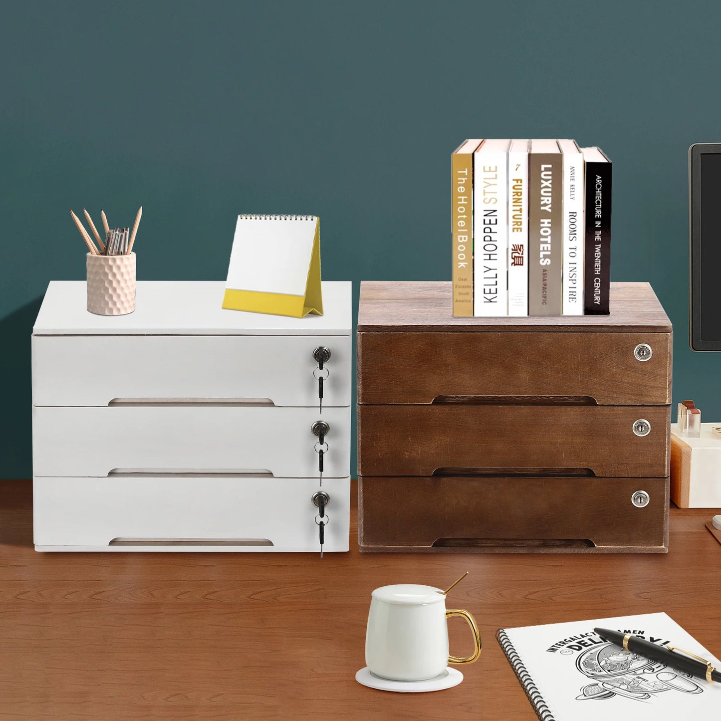 Sichuan Wood Desk Storage Box With Lockable Drawers