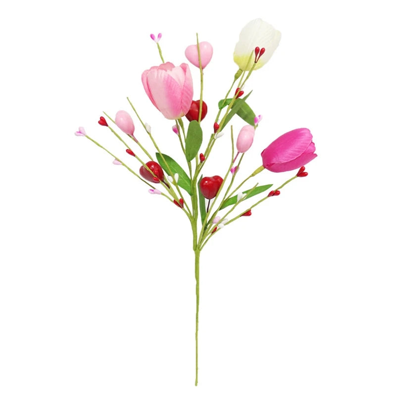 CN Guangdong Valentine Tulip Heart Berry Stems Decor