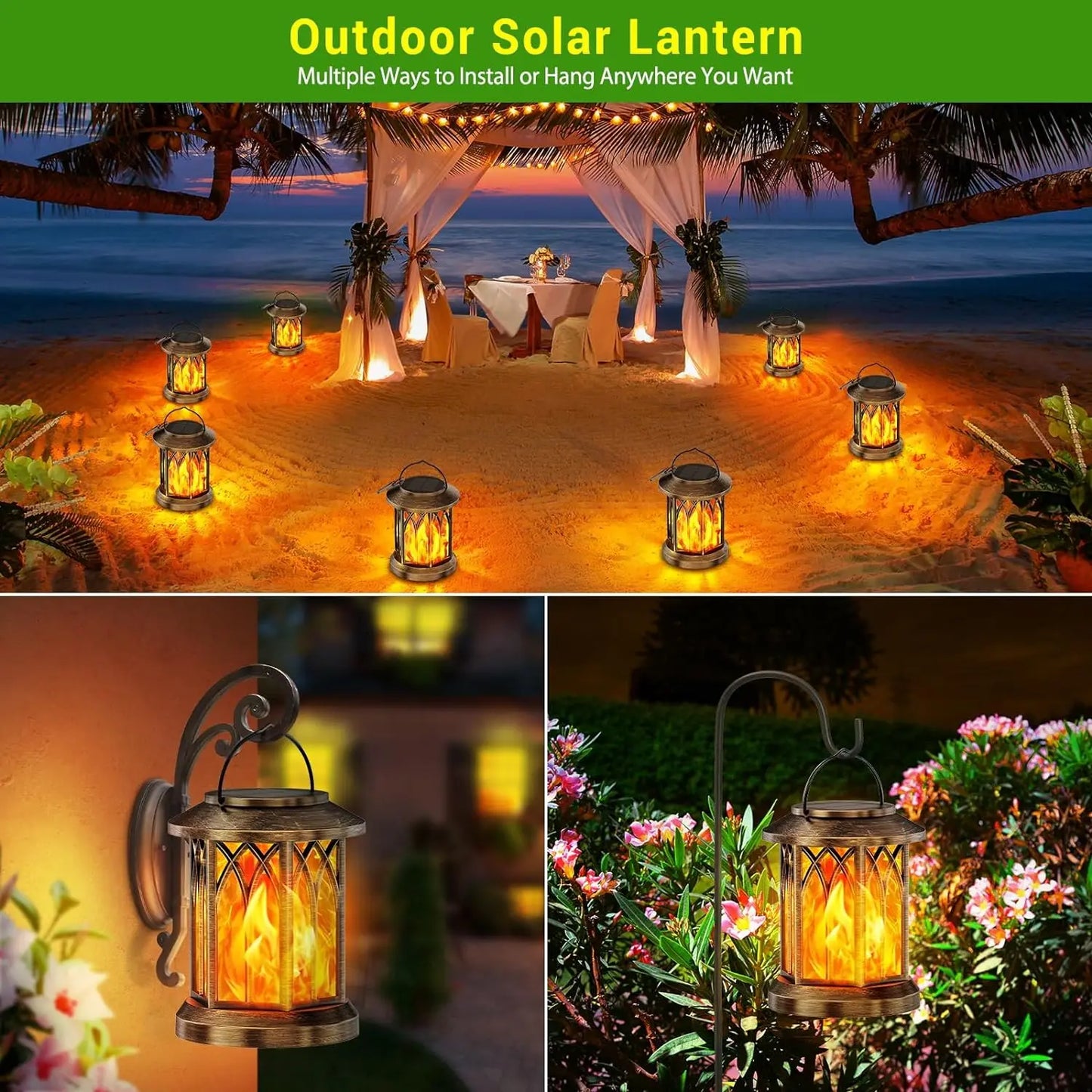KPSTEK 2 Pack Upgraded Flickering Flame Solar Lanterns