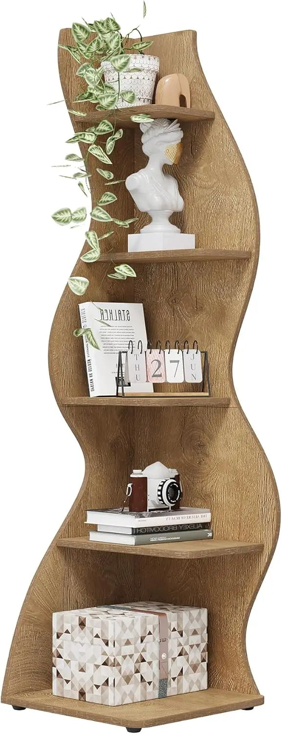 Guangbai Corner Shelf Rustic 5 Tier Wall Bookshelf