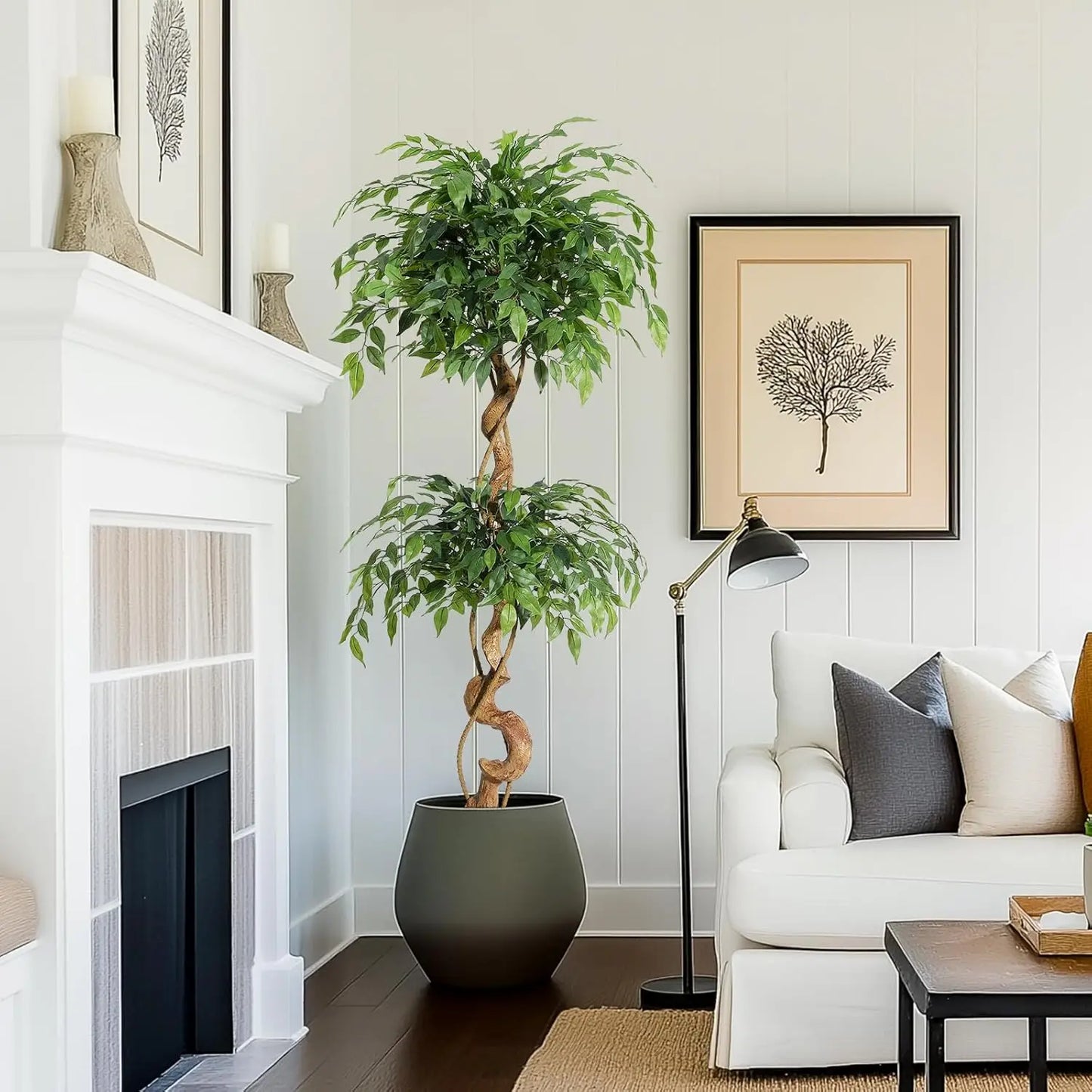 TWISTER.CKCN Ficus Tree Artificial Plant In White Pot