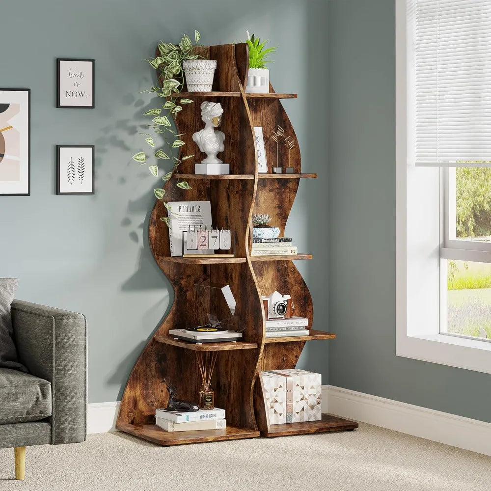 Guangbai Corner Shelf Rustic 5 Tier Wall Bookshelf