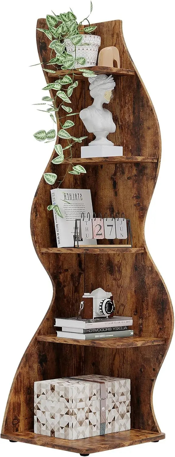 Guangbai Corner Shelf Rustic 5 Tier Wall Bookshelf