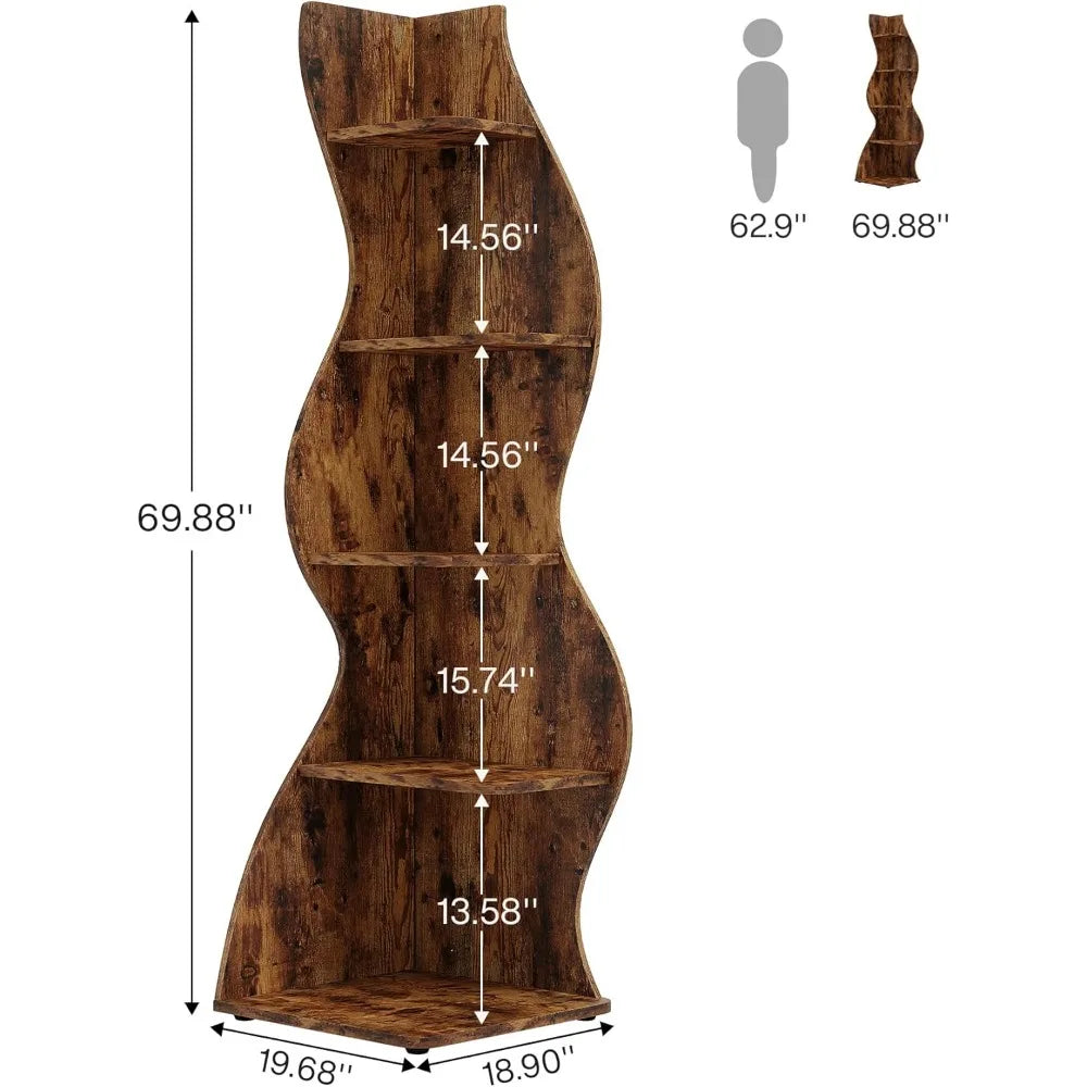 Guangbai Corner Shelf Rustic 5 Tier Wall Bookshelf