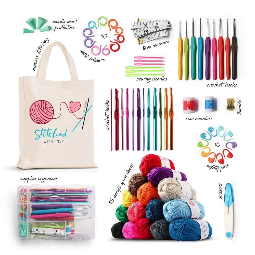 XMSJH Crochet Craft Kit Yarn Bundle 15 Colors 75 Yards