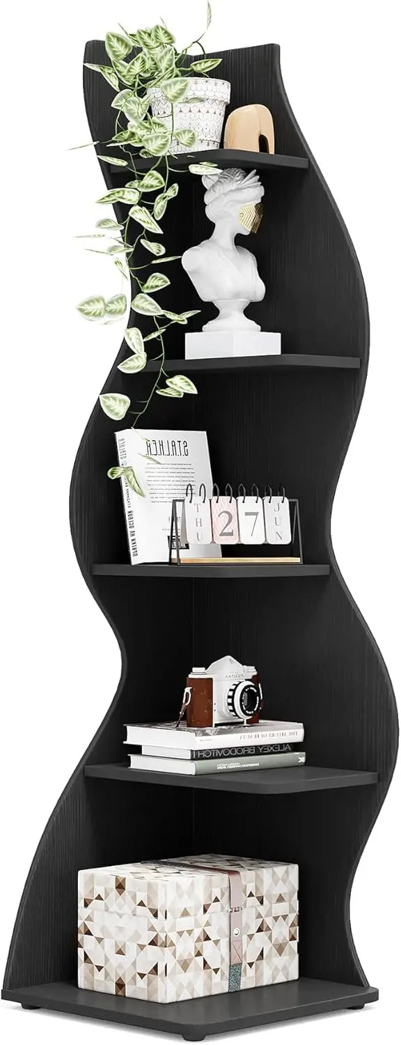 Guangbai Corner Shelf Rustic 5 Tier Wall Bookshelf