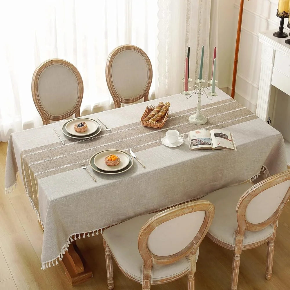 FujianCraft Of Weaving Rustic Waterproof Tablecloth Fringed
