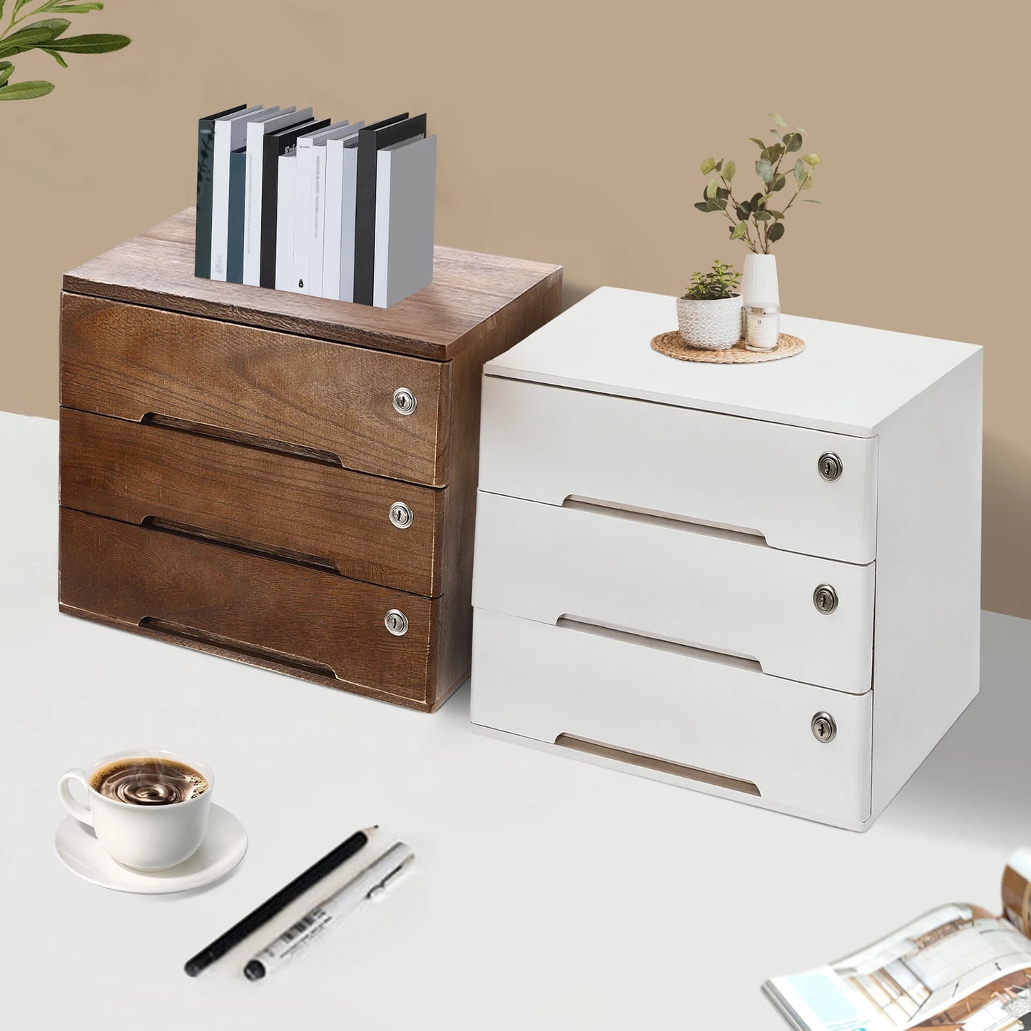 Sichuan Wood Desk Storage Box With Lockable Drawers