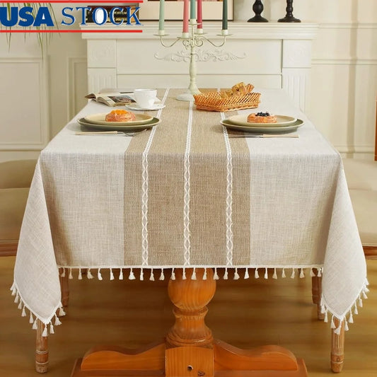 FujianCraft Of Weaving Rustic Waterproof Tablecloth Fringed