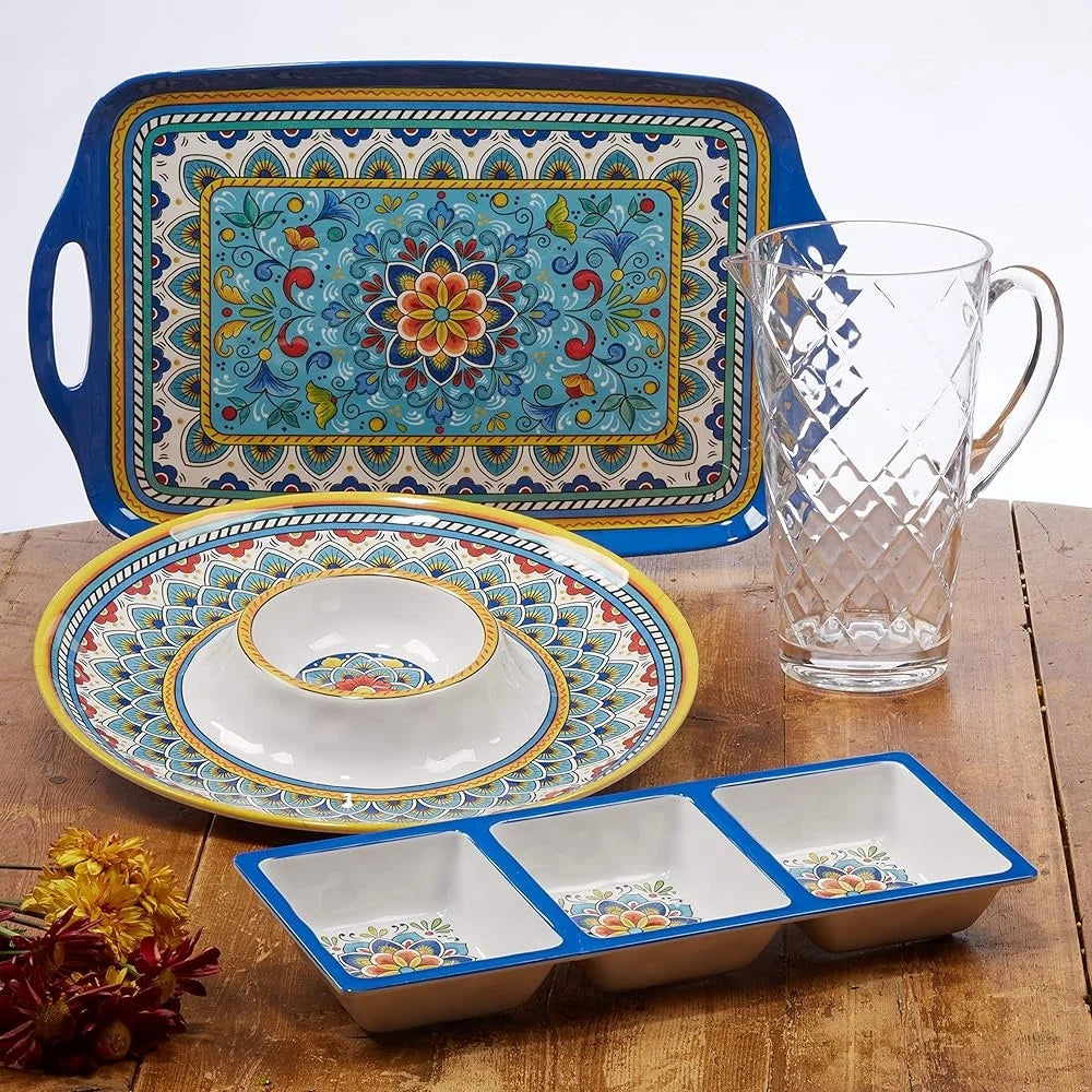 XMSJ Set Of Six Melamine Bowls Mediterranean Floral Design