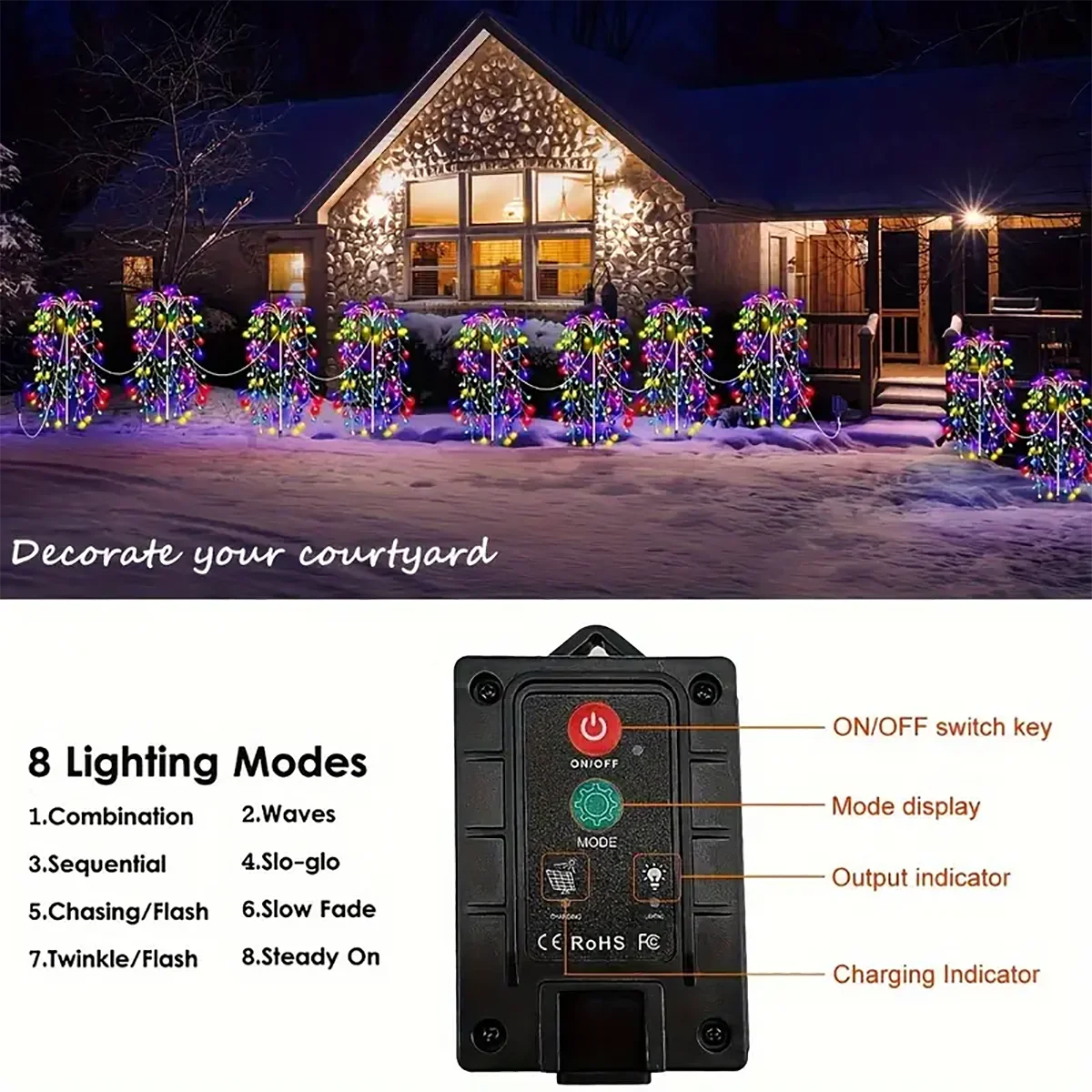 WELPUR 4 Pack 680LED Solar Firecracker Garden Lights