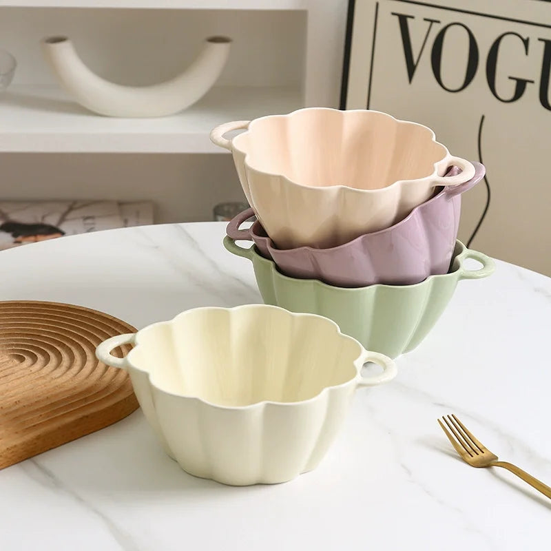 Elitequo Dinnerware Vintage Ceramic Pumpkin Serving Bowl