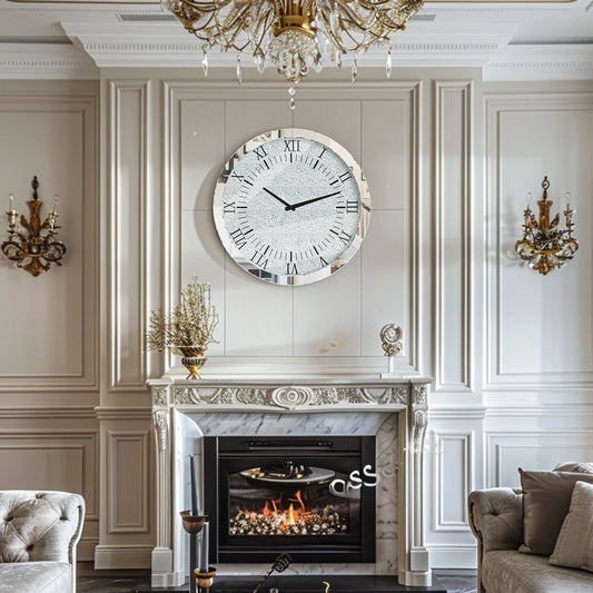 Combination Crystal Mirrored Round Wall Clock Quartz