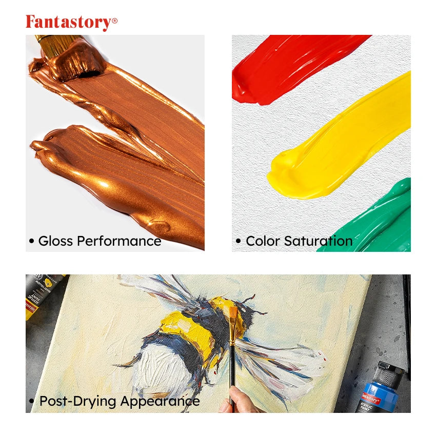 Fantastory Acrylic Paint Set With 12 Brushes For Wood Stone
