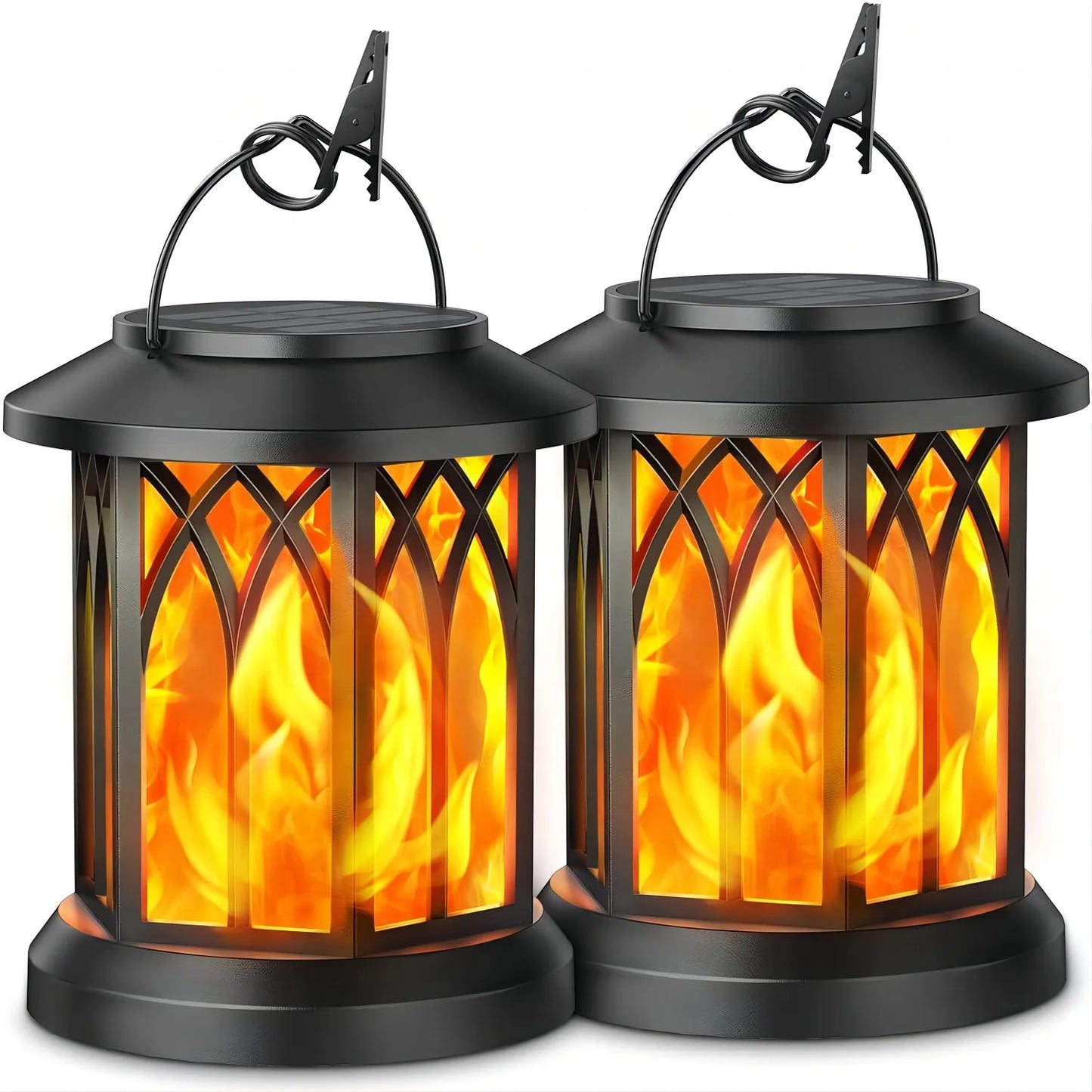 KPSTEK 2 Pack Upgraded Flickering Flame Solar Lanterns