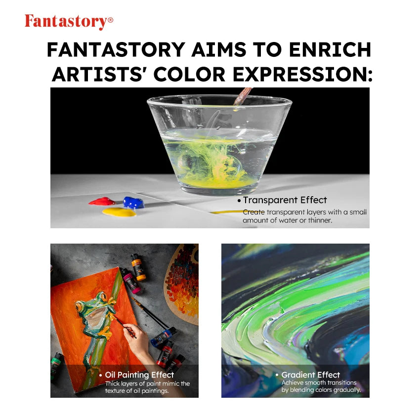 Fantastory Acrylic Paint Set With 12 Brushes For Wood Stone