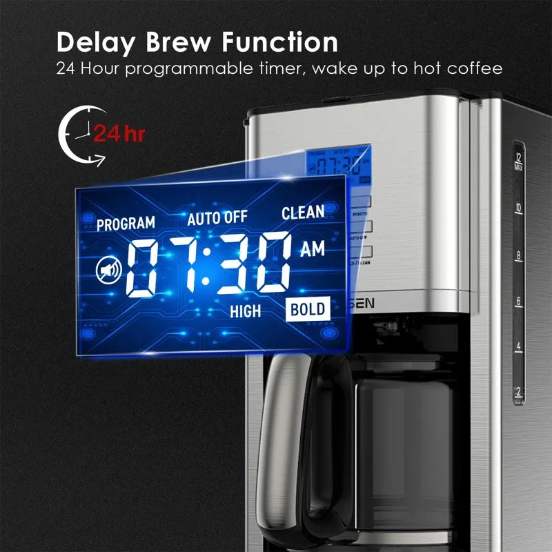 Airmsen 12 Cup Stainless Steel Programmable Coffeemaker