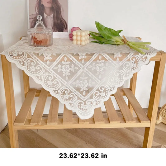 Guangdong Nordic White Lace Tablecloth Vintage Rose Pattern