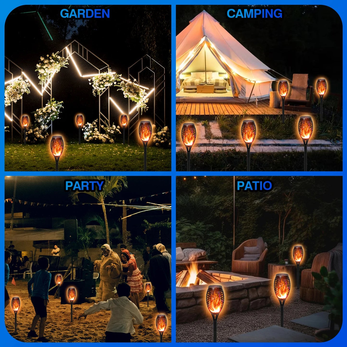 Solar Torch Lights With Flickering Flame Waterproof Outdoor LED