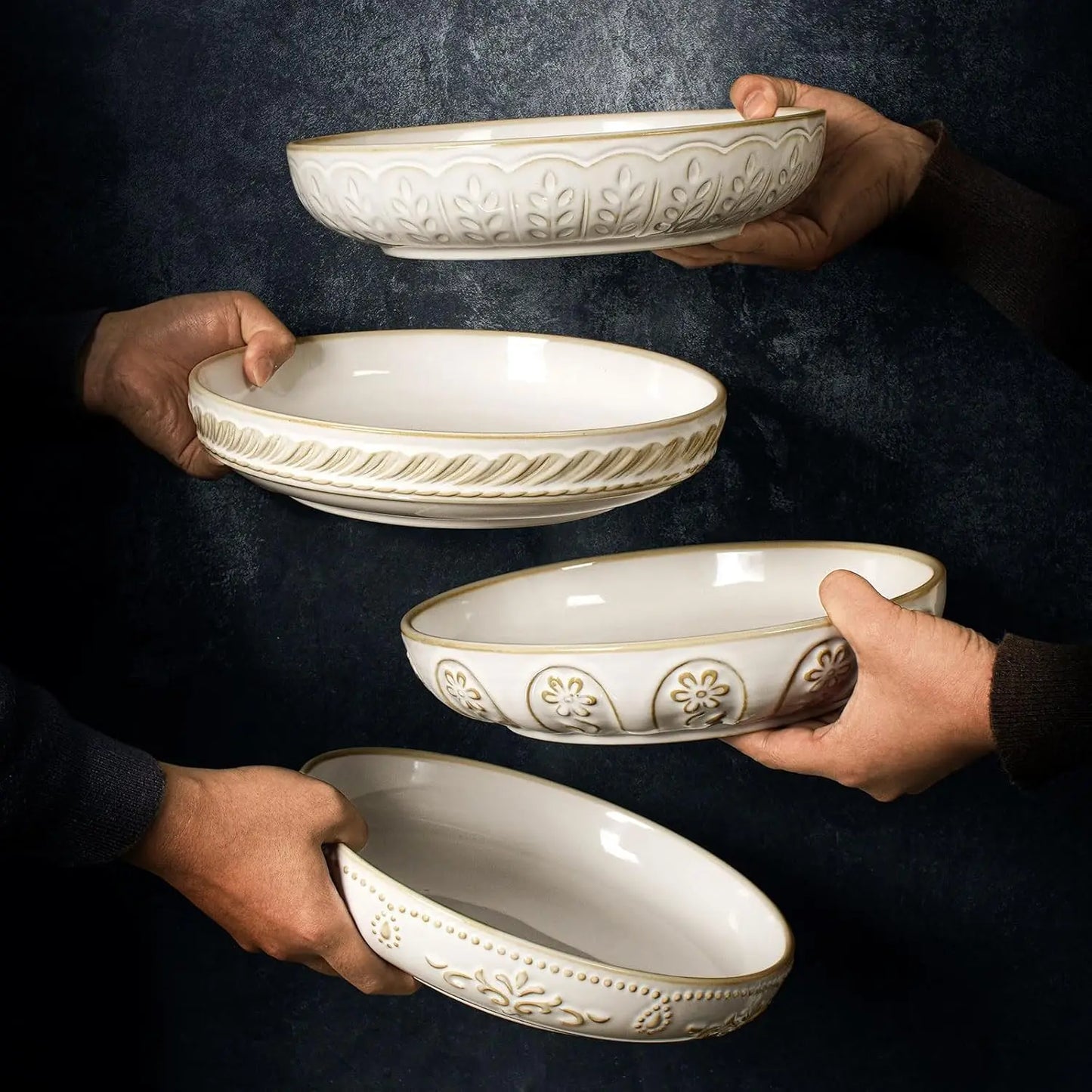 XMSJ Pasta Bowls Set Of 4 Ceramic Soup Bowls Kitchen