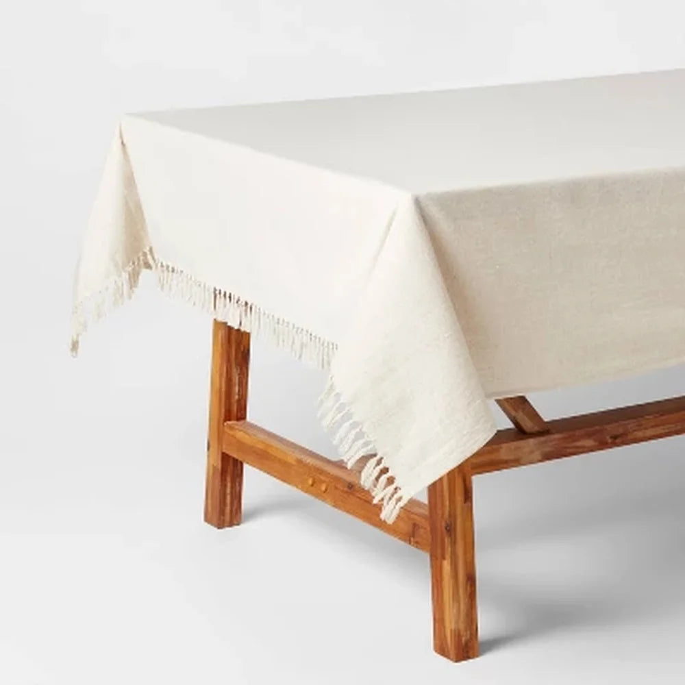 DUTRIEUXCN Cotton Linen Blend Tablecloth With Tassel Accents