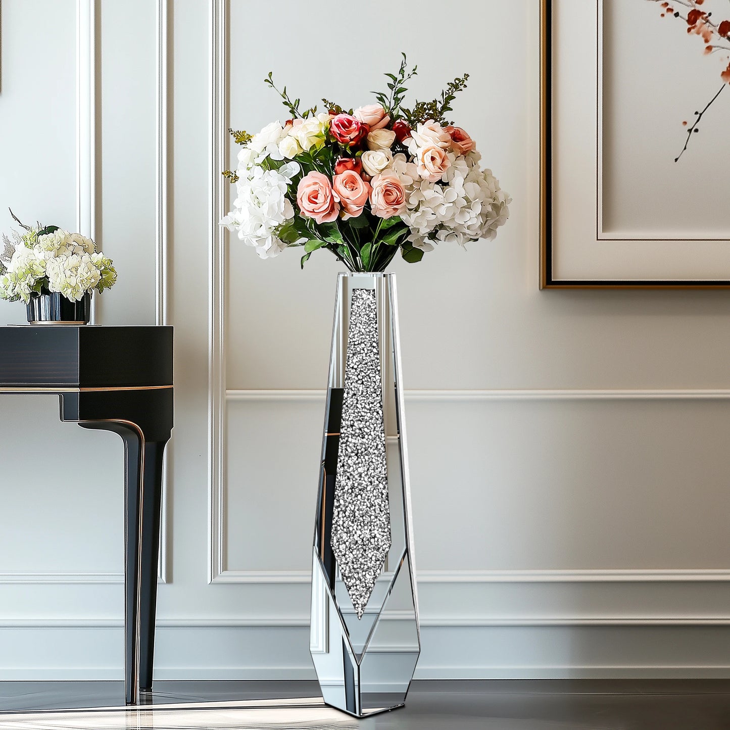 Function Floor Mirror Vase With Crushed Diamond Glass