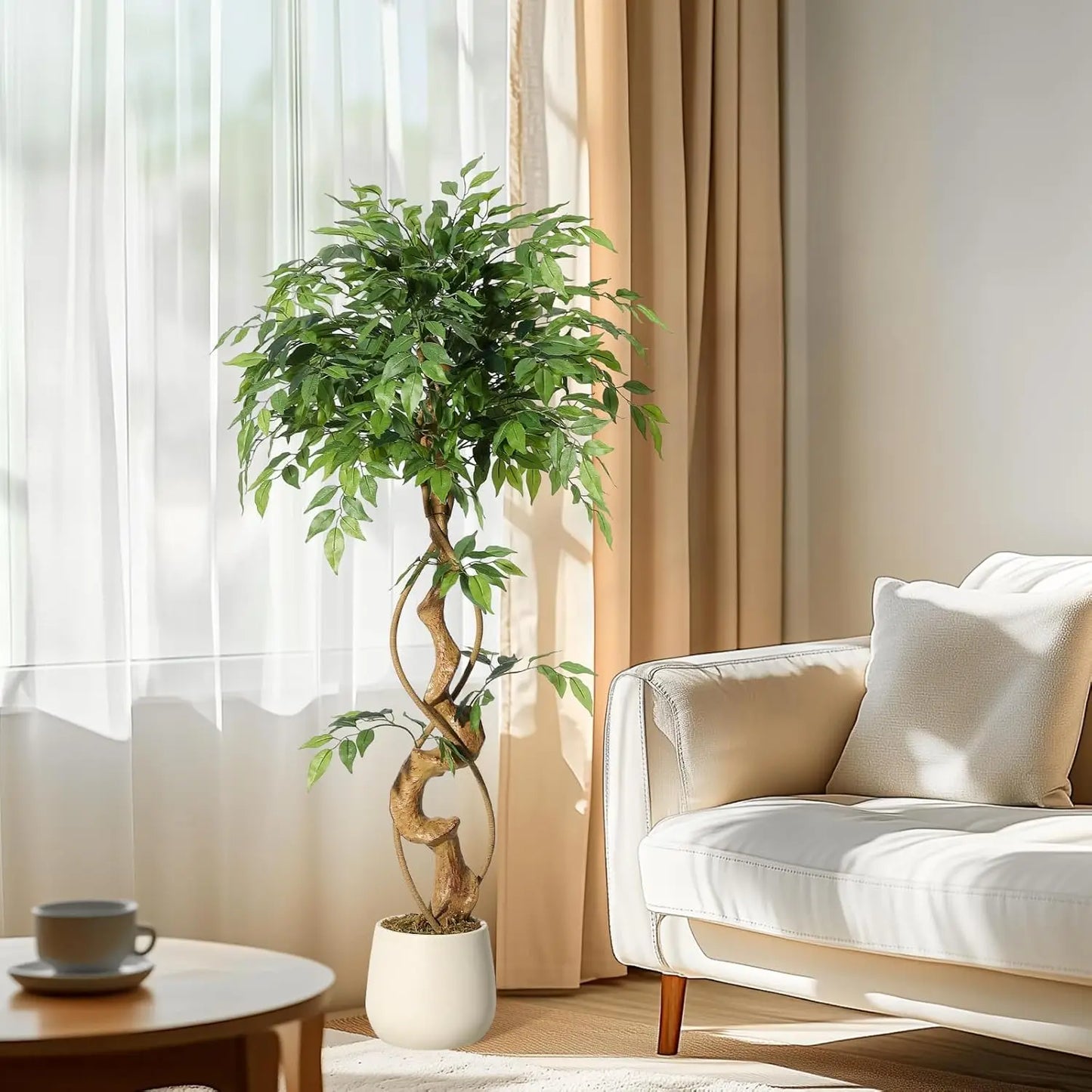 TWISTER.CKCN Ficus Tree Artificial Plant In White Pot