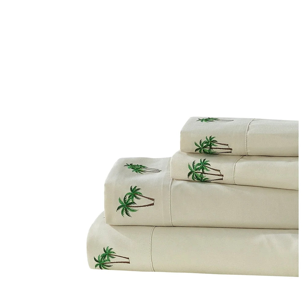 DUTRIEUX Embroidered Palm Tree Grove Bedding Sheet Set