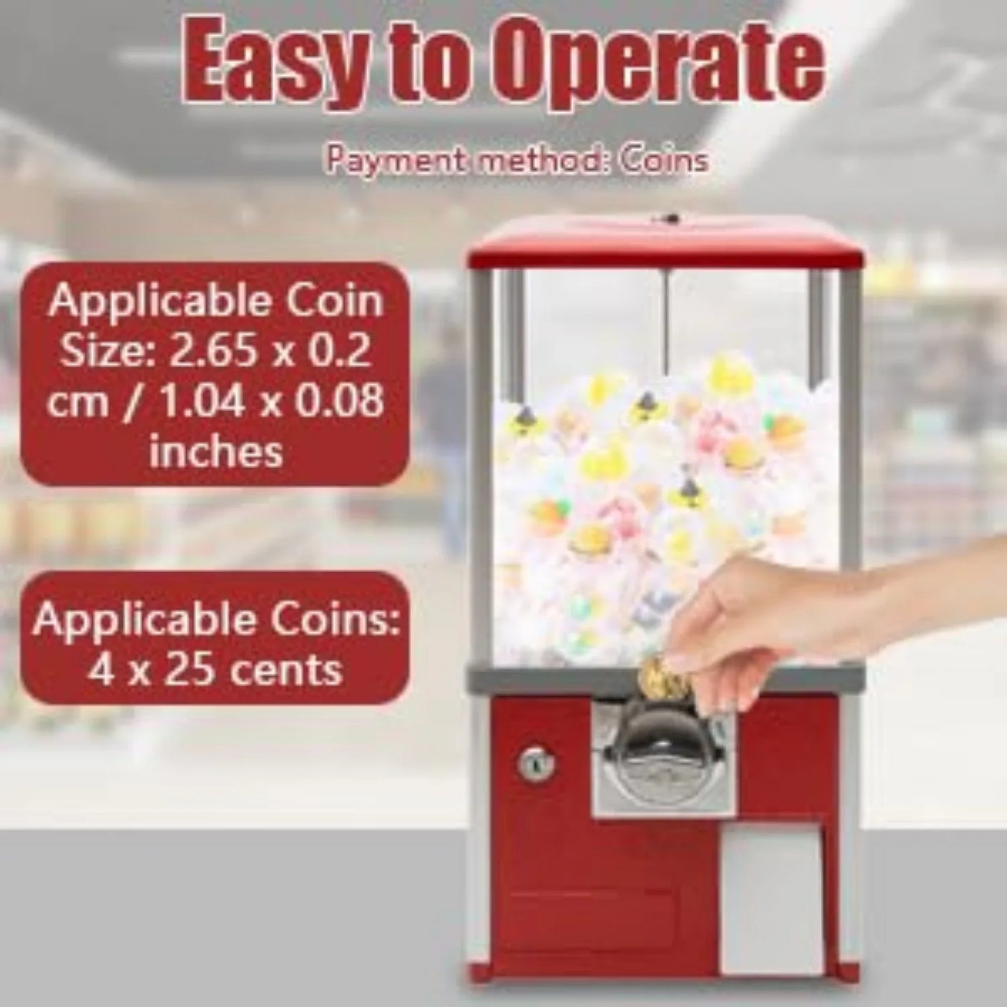 25 Cent Commercial Coin Operated Gumball Candy Dispenser