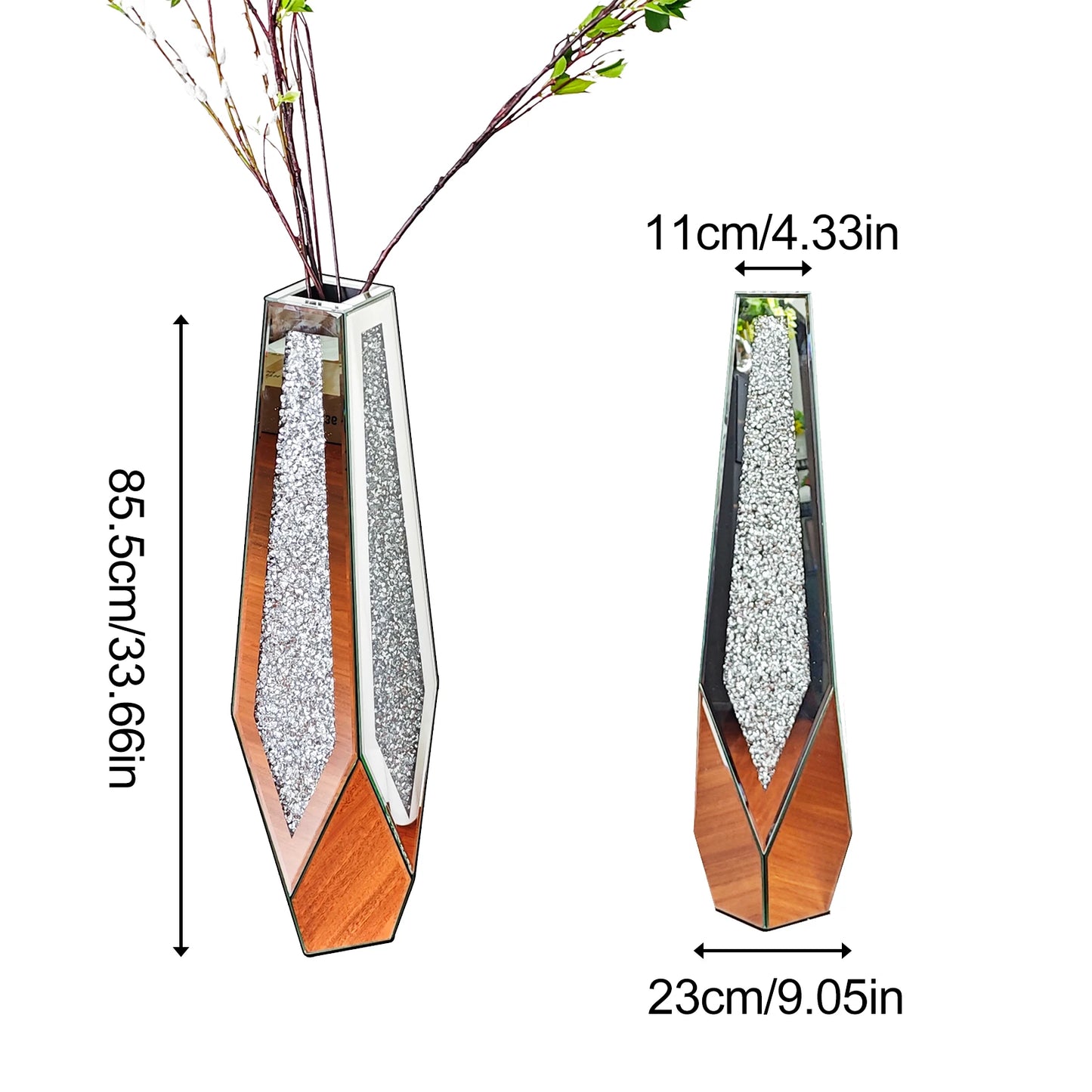 Function Floor Mirror Vase With Crushed Diamond Glass