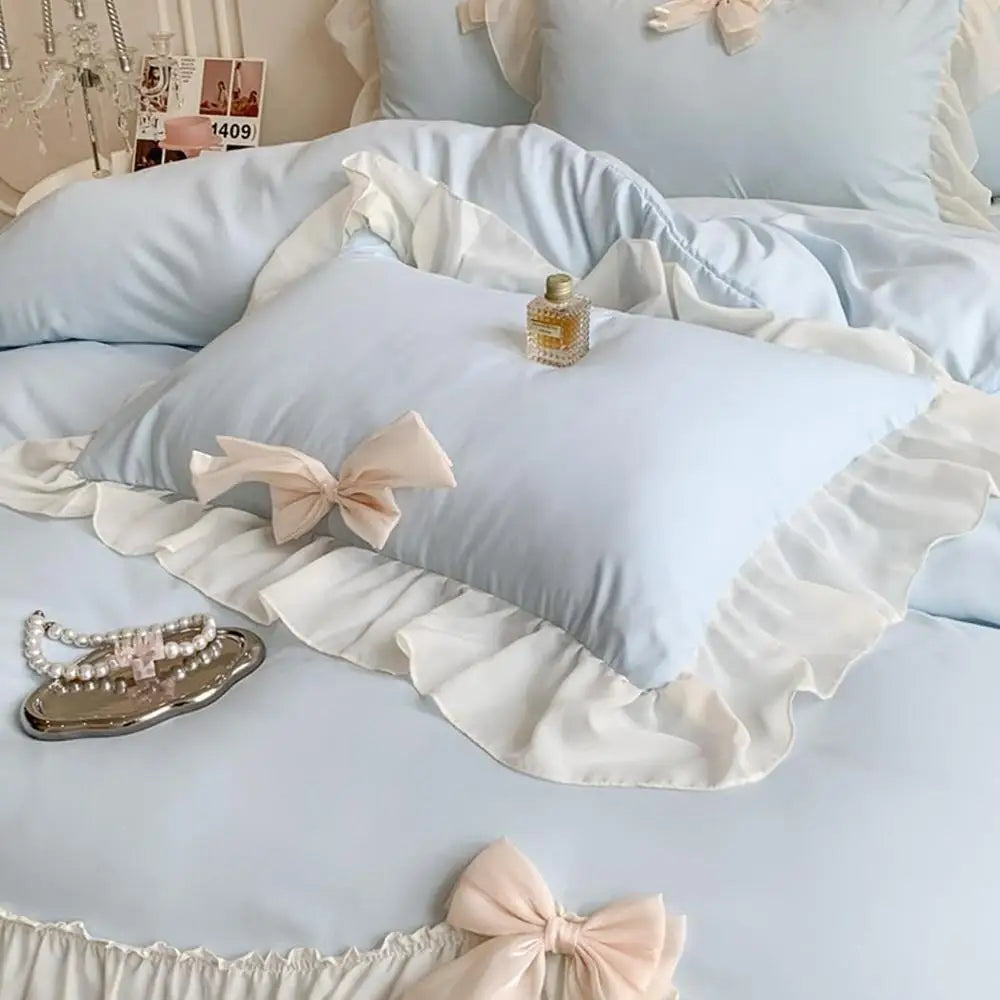 DUTRIEUXCN Ruffled Microfiber Duvet Cover Set Tie Zipper