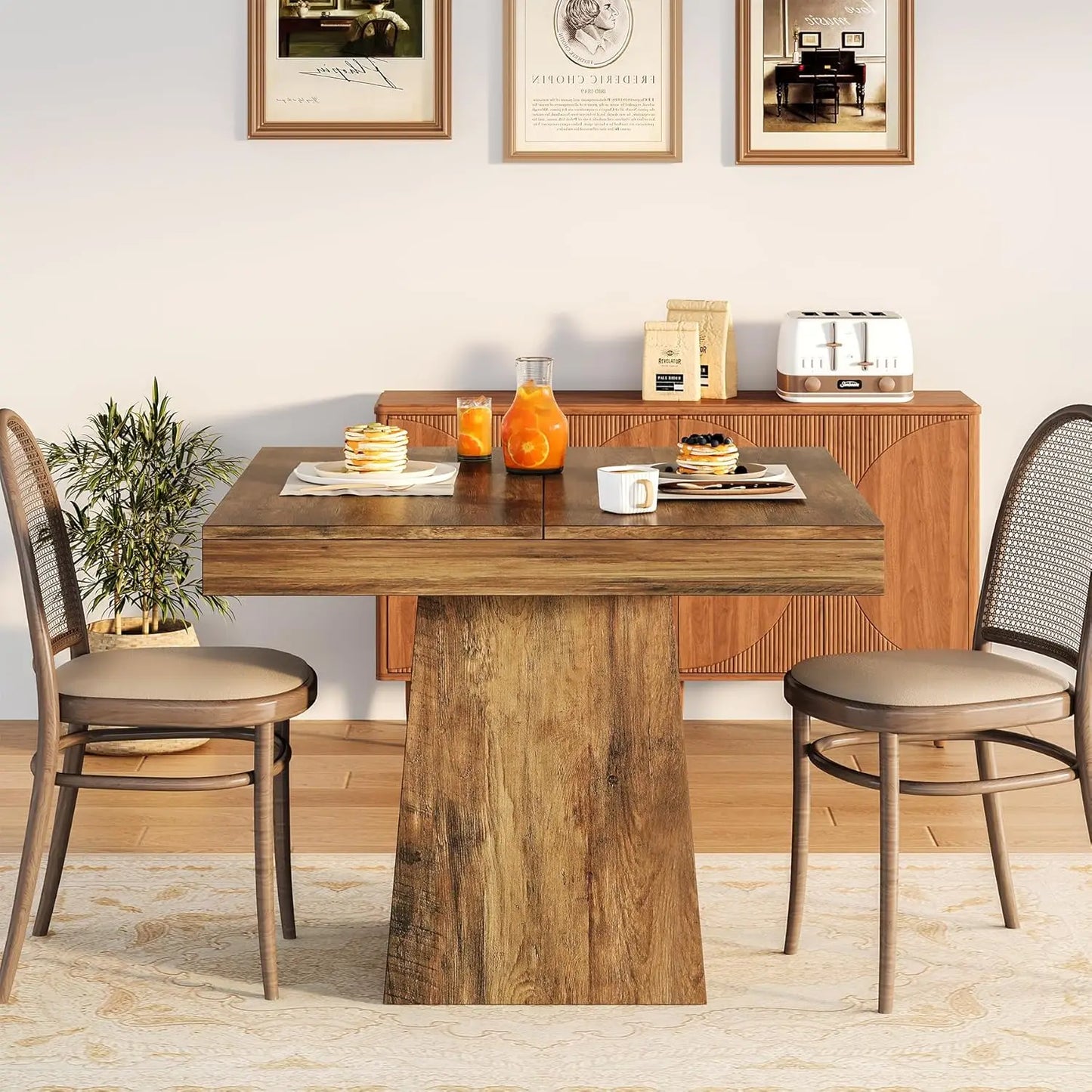 Tribesigns Square Dining Table For Four With Pedestal