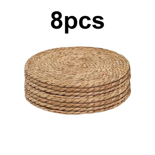 CN Round Woven Placemats Set Boho Rattan Water Hyacinth