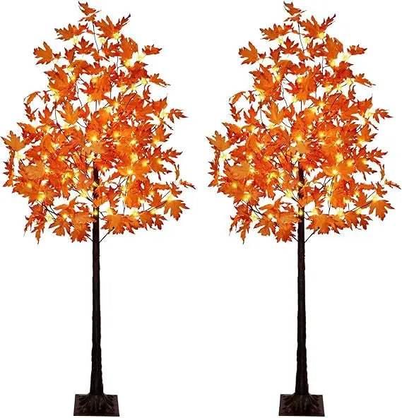 Frame Set Of 2 Artificial Lighted Maple Trees For Fall