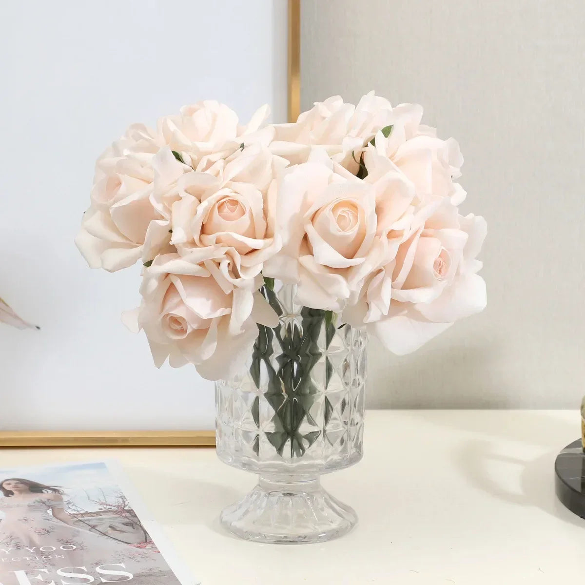 Amorobe Real Touch 5 Heads Rose Bouquet Latex Flowers