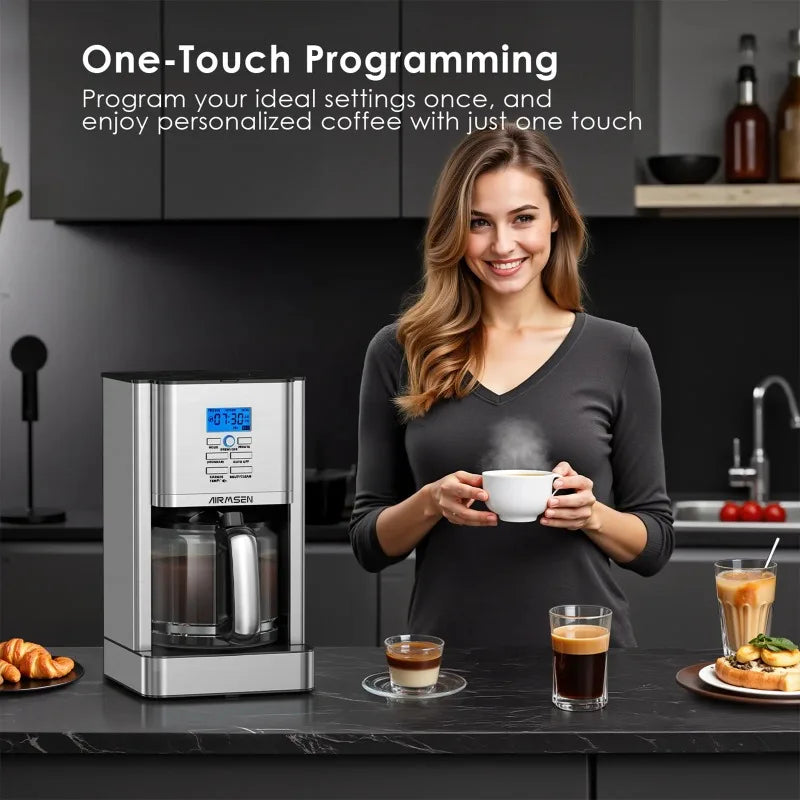 Airmsen 12 Cup Stainless Steel Programmable Coffeemaker