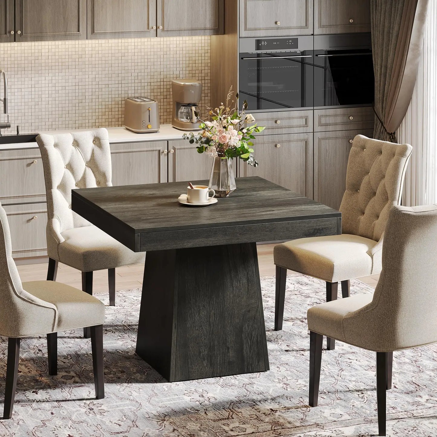 Tribesigns Square Dining Table For Four With Pedestal