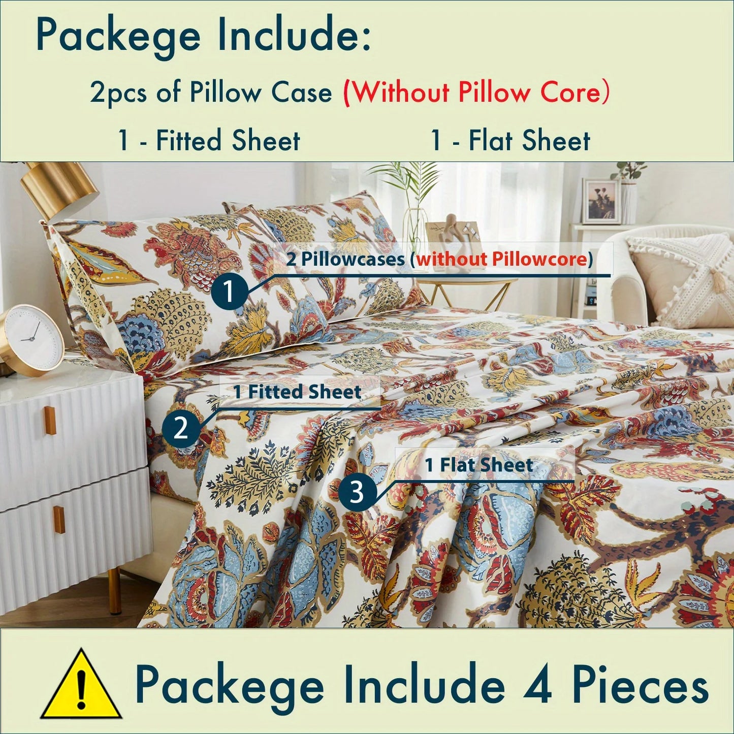 LISSTHERCN Egyptian Cotton Fitted Sheet Set Boho Bedding